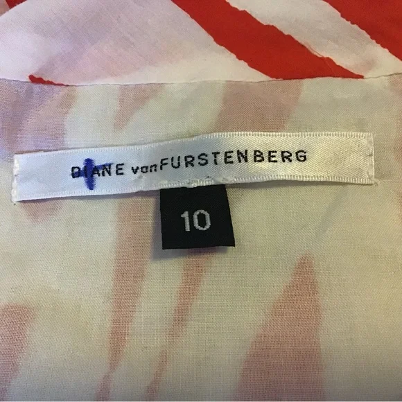 Diane Von Furstenberg Red and White V-Neck Fit and Flare Midi Dress - Picture 7 of 16